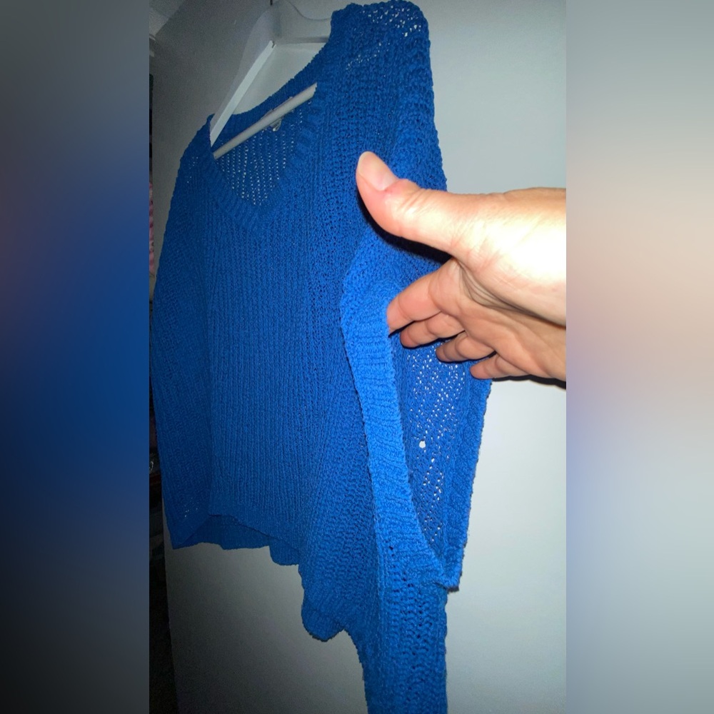 Tommy Bahama Marlina Blue Tape Yarn Open Knit V-Neck Sweater M Medium see photos - Picture 3 of 13